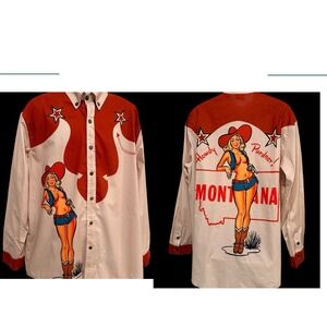 Boozelele Men Shirt XL HOWDY PARADISE MONTANA Cowgirl Western Burgundy Button